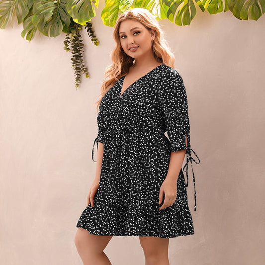 Women's Printed V-neck Plus Size Dress