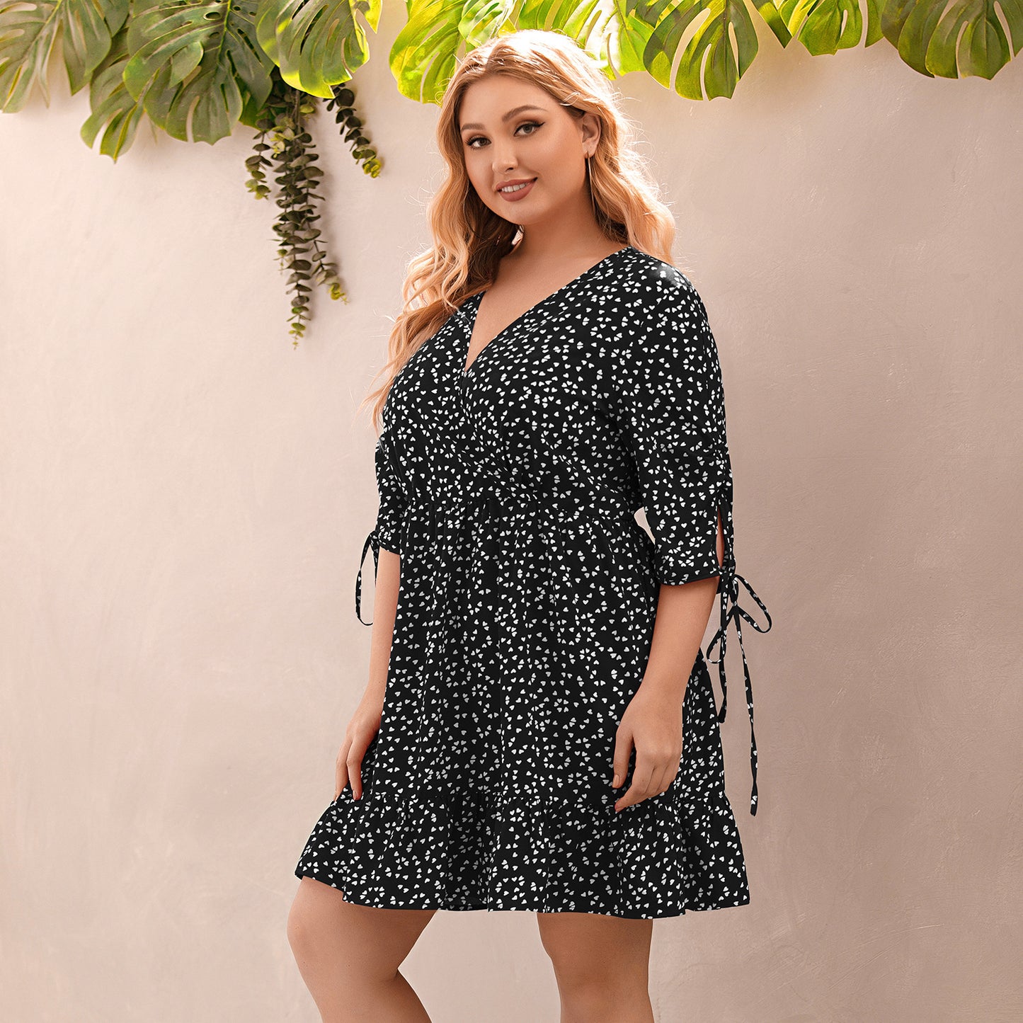 Women's Printed V-neck Plus Size Dress