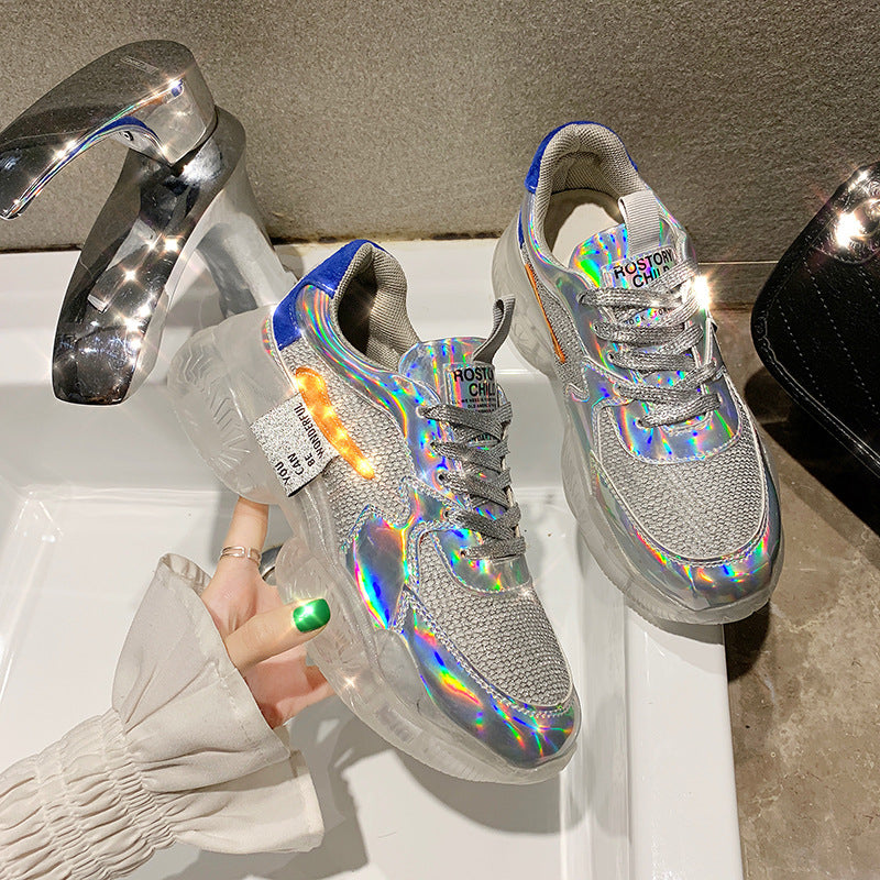 Women Transparent Sneakers Harajuku Ladies Platform Jelly Shoes Laser Casual Shoes - FLIPSTYLEZLLC