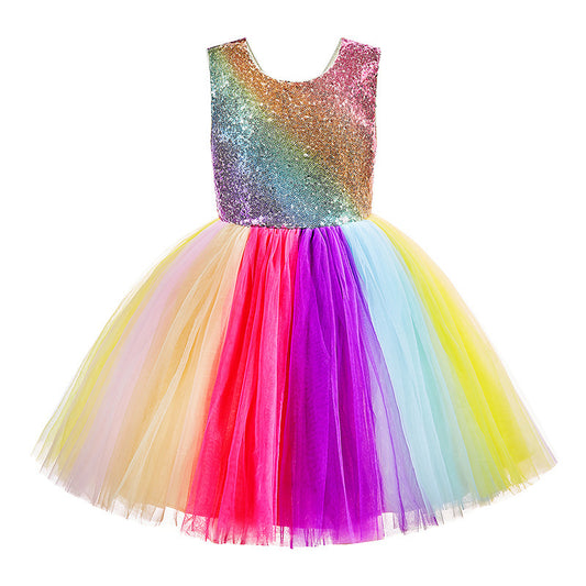 Children's Clothing Dress Female Cute Girl Rainbow Skirt Children's Day Performance Costume