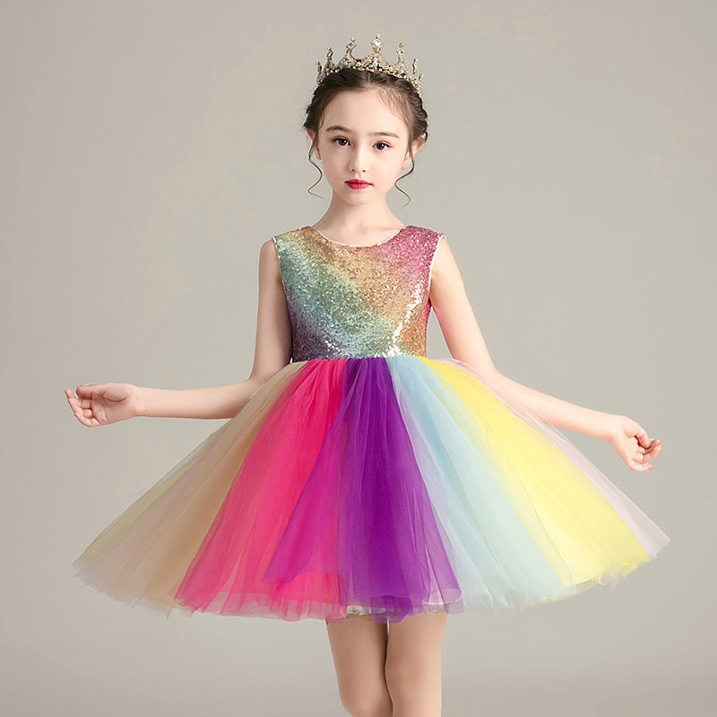 Children's Clothing Dress Female Cute Girl Rainbow Skirt Children's Day Performance Costume