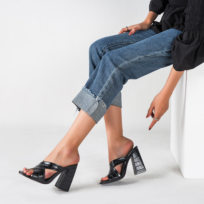 Large Size Women's Shoes 41-43 Women's Half Slippers Women Shoes Thick Heel High Heel Sandals Women - FLIPSTYLEZLLC