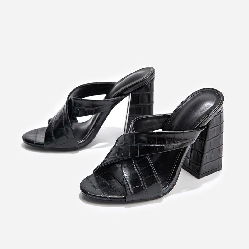 Large Size Women's Shoes 41-43 Women's Half Slippers Women Shoes Thick Heel High Heel Sandals Women - FLIPSTYLEZLLC