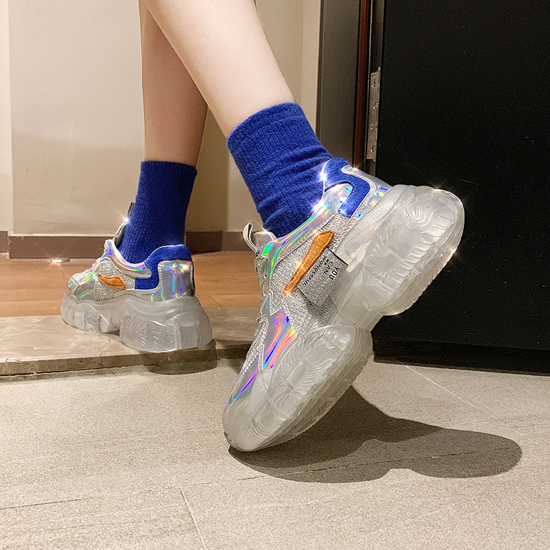 Women Transparent Sneakers Harajuku Ladies Platform Jelly Shoes Laser Casual Shoes - FLIPSTYLEZLLC