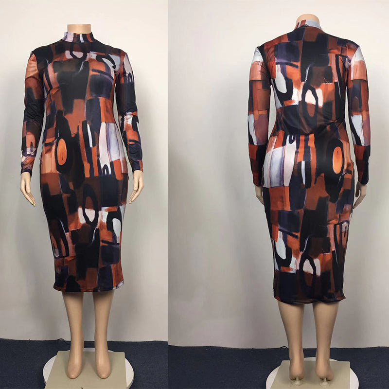 Printed Bag Hip Skirt Plus Size Dress