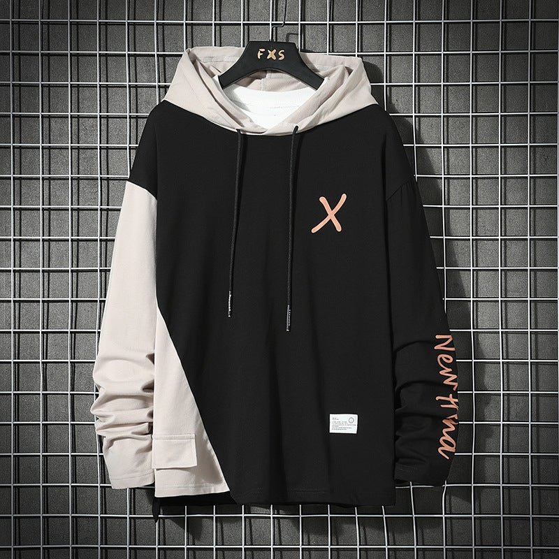 URBAN STYLE ALL SEASON Hooded Stitching Contrast Color Sweater Jacket Male Plus SIZE