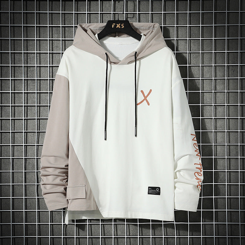 URBAN STYLE ALL SEASON Hooded Stitching Contrast Color Sweater Jacket Male Plus SIZE