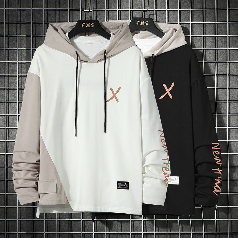URBAN STYLE ALL SEASON Hooded Stitching Contrast Color Sweater Jacket Male Plus SIZE