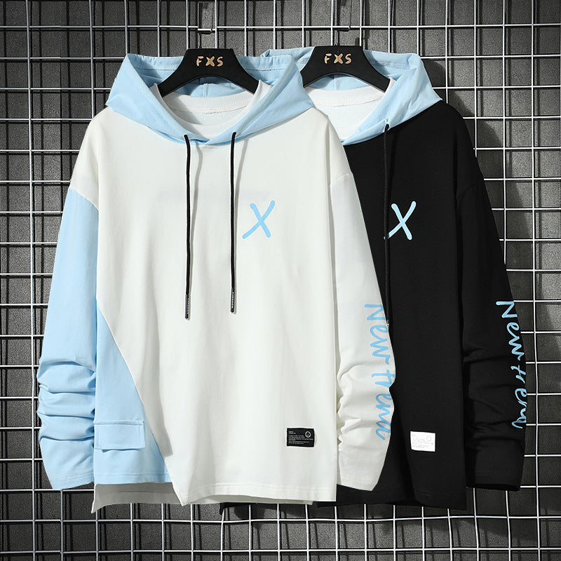 URBAN STYLE ALL SEASON Hooded Stitching Contrast Color Sweater Jacket Male Plus SIZE