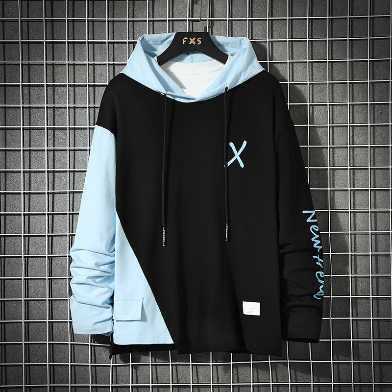 URBAN STYLE ALL SEASON Hooded Stitching Contrast Color Sweater Jacket Male Plus SIZE