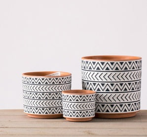 Ceramic Vase Decoration Sample Room Ins Red Pottery Geometric Machine Carved Flower Pot Breathable Clay Simple Mud Tile Pot Succulent