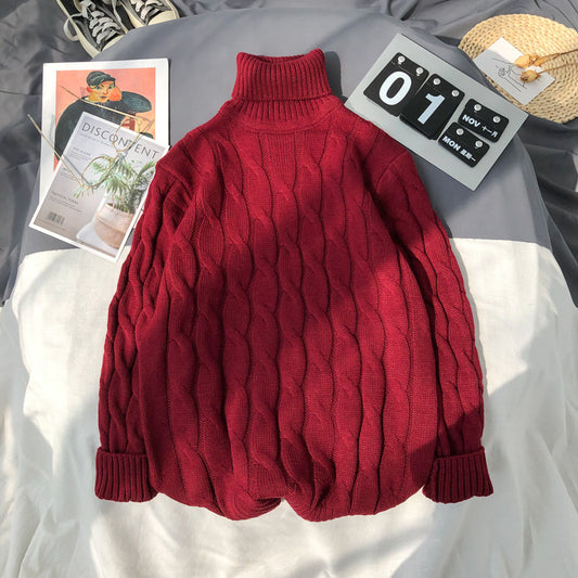 Solid Color Turtleneck Plus Size Pullover Sweater