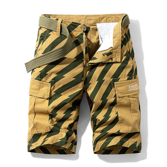 Men Red Summer Thin Print Striped Cargo Shorts