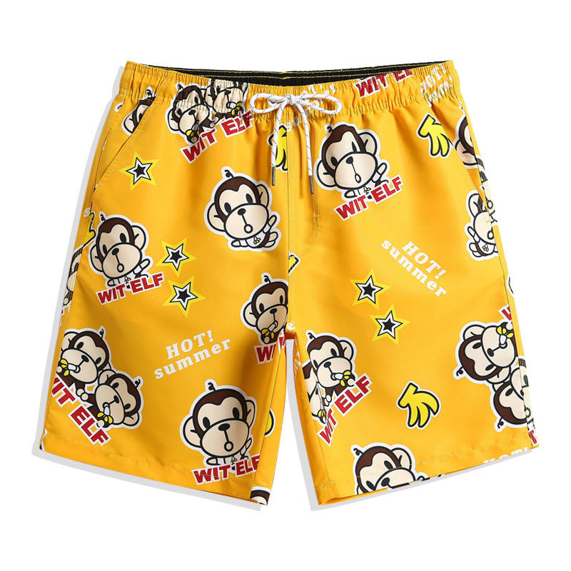 Loose Quick-Drying Printed Straight Striped Blue Summer Beach Casual Shorts