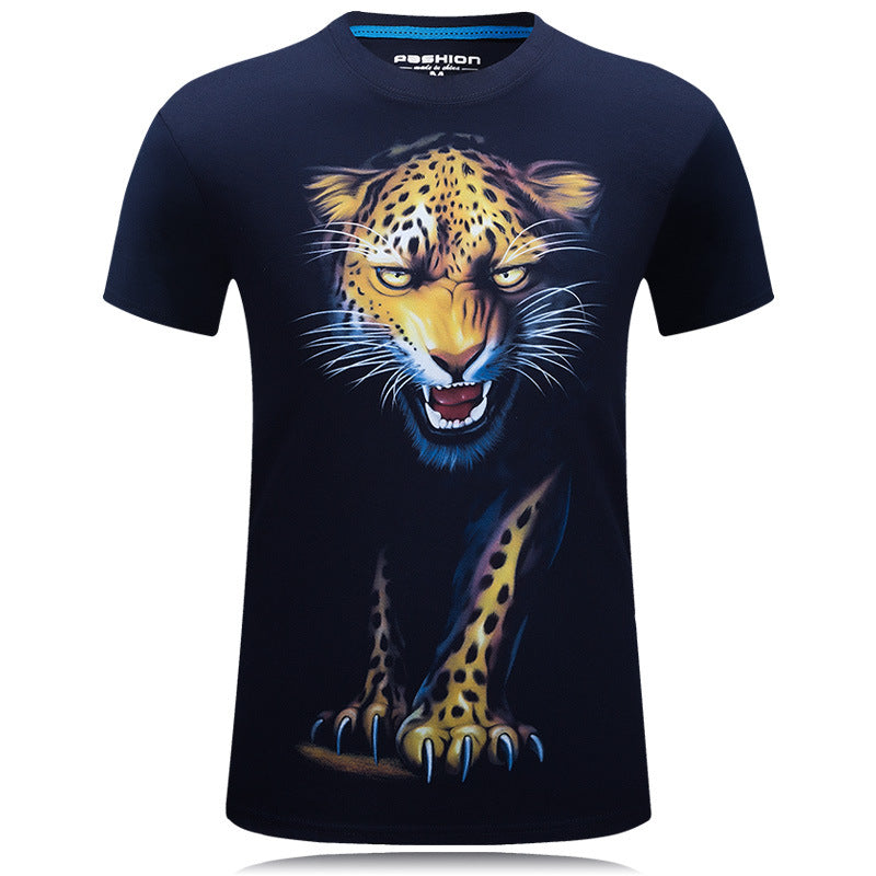 3D Night Leopard Pattern Short-sleeved T-shirt Trend Men's 3D Printing Plus Fat Plus Size T-shirt Half-sleeved