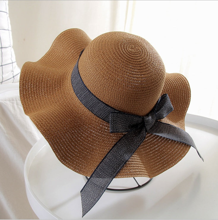 Straw Hat Female Summer Vacation Seaside Sunscreen Bow Korean Sun Hat