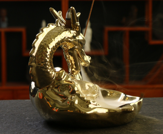 Ceramic Large Smoke Backflow Aromatherapy Burner Matte Golden Carp Hualong Xiangdao Creative Ornaments Sandalwood Burner