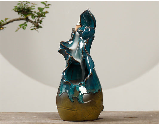Ceramic Ornamental Smoke Backflow Aromatherapy Furnace Creative Green Lotus And Lotus Dance Incense Crafts