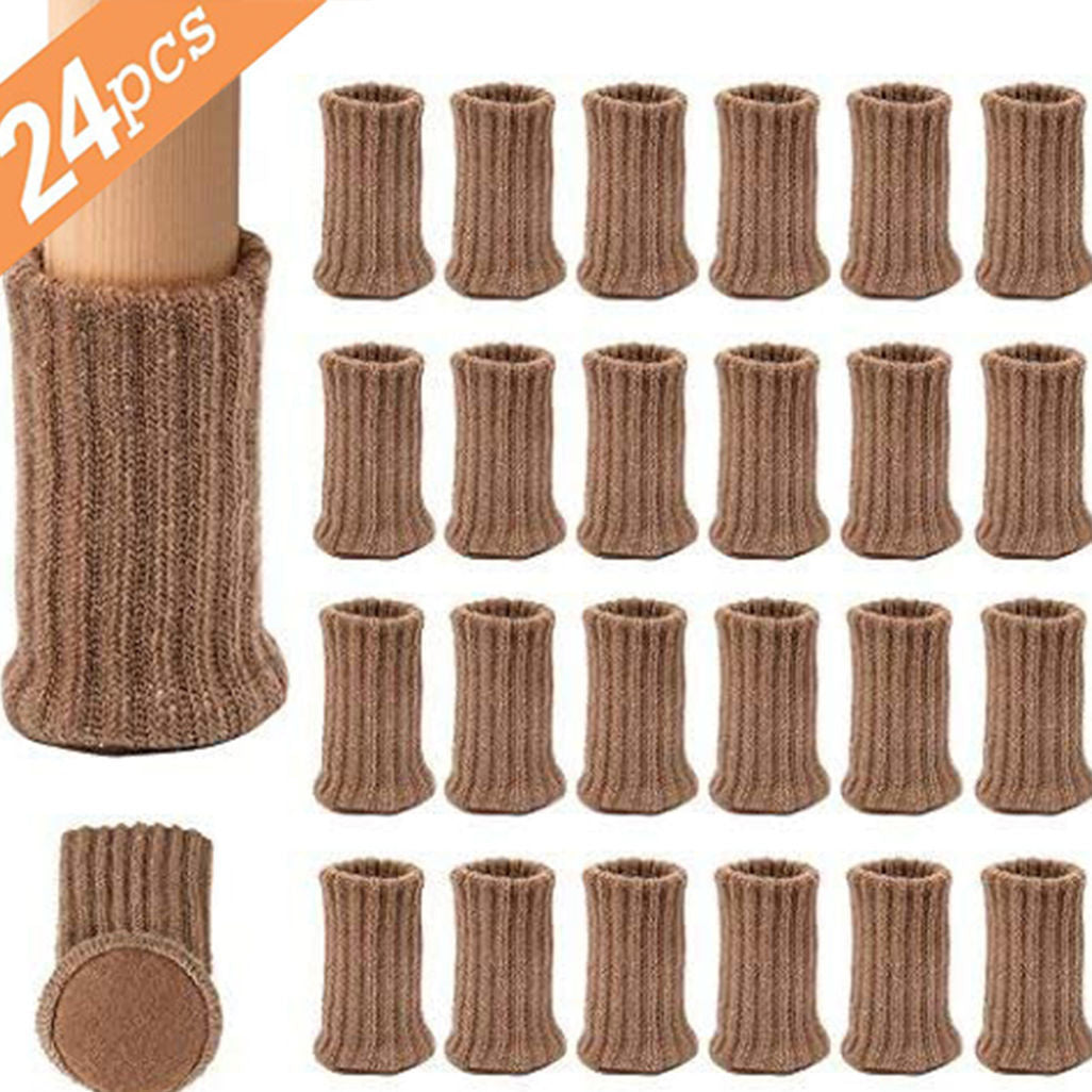 24 PCS Knitted Chair Leg Socks High Elastic Furniture Socks Pads Non-Slip Furniture Feet Caps Covers for Protect Floor