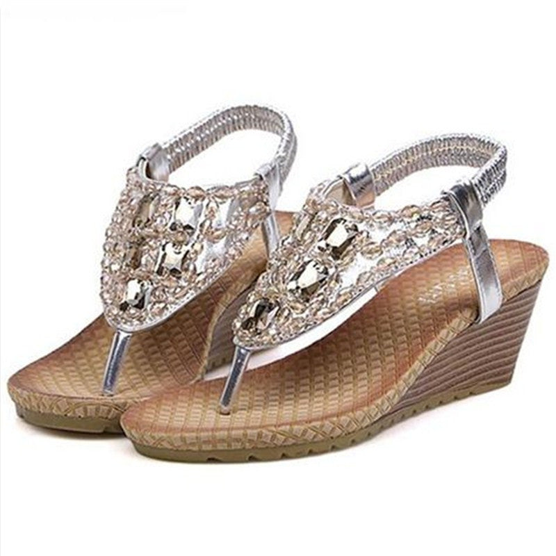 40-42 Plus Size Women's Sandals Wedge Gold