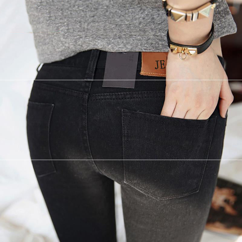 Large Size High Waist Plus Velvet Jeans Women Show Thin Feet Elastic