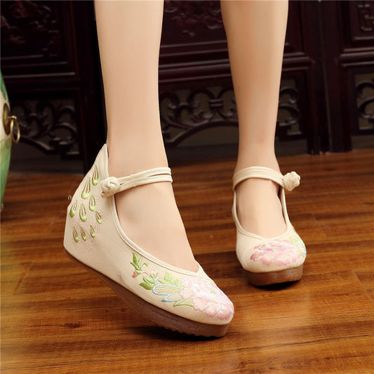 Shoes Women Lace Up Embroidered Shoes With High Slope Style Dancing Shoes Single Cloth Shoes - FLIPSTYLEZLLC
