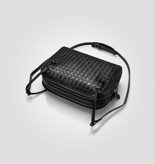 Crossbody Women Shoulder Bag Woven Bag Sheepskin Genuine Leather Fashion Purse Double Pull Bag