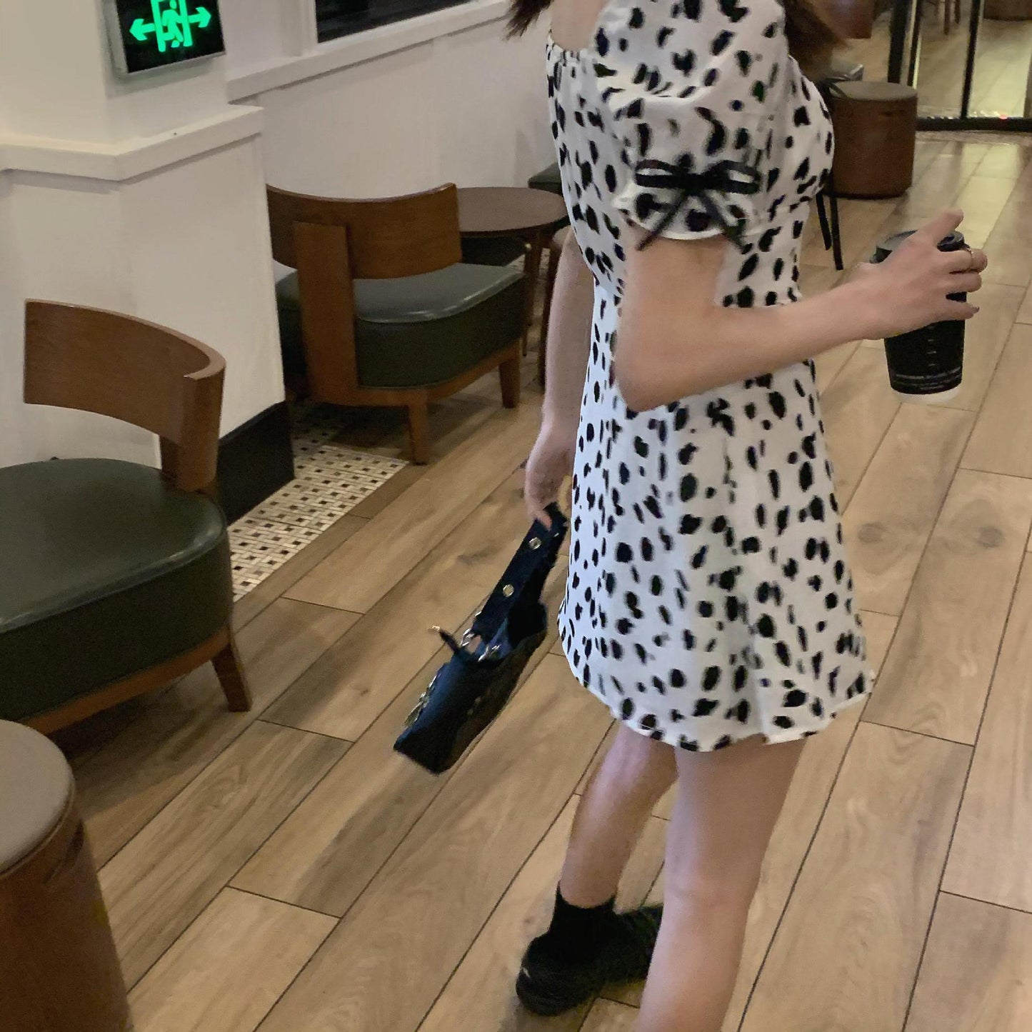 Sweet Dating Dress Can Salt Can Sweet Girl Leopard Print Cute Puff Sleeve Cow Striped Dress