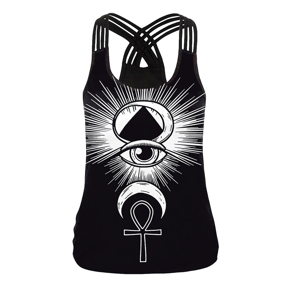 Mandala Printed Cross - Back Vest For Ladies