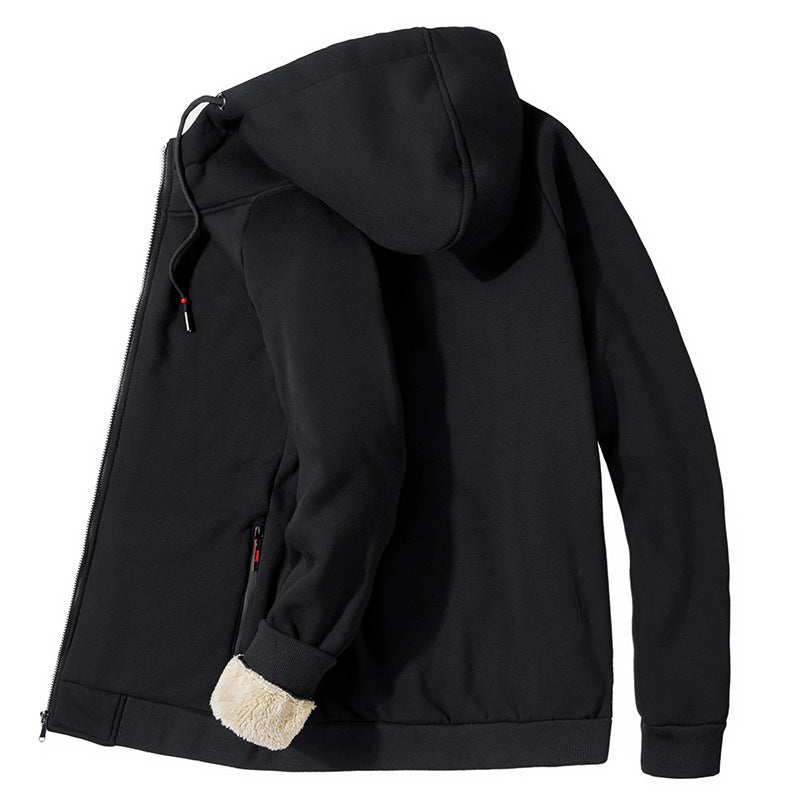 Men's New Hooded Plus Velvet Plus Size Cardigan Sweater Zipper Top