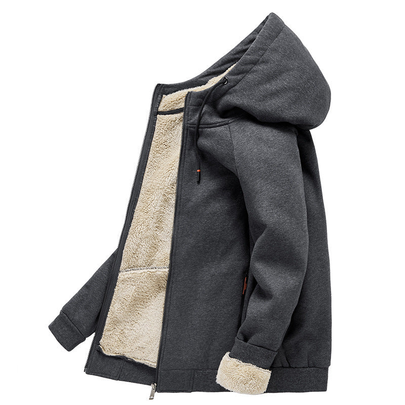 Men's New Hooded Plus Velvet Plus Size Cardigan Sweater Zipper Top