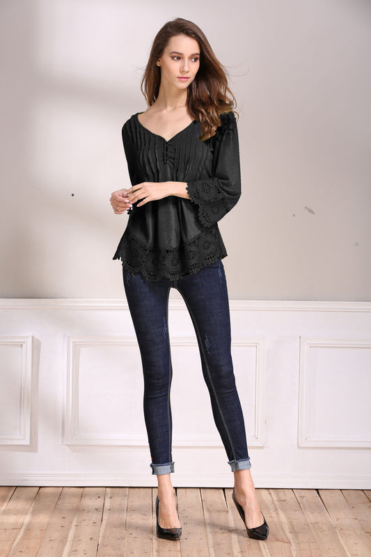 Ladies' New Product Lace Stitching Cotton Fashion Casual Women's Blouse