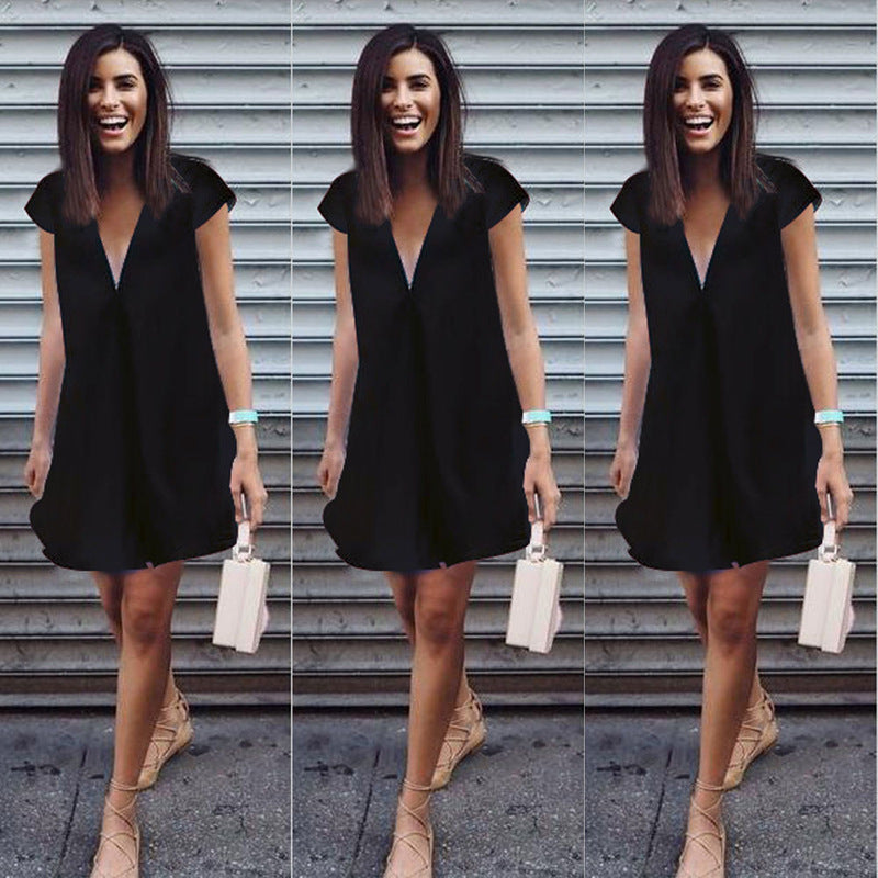 Women's Solid Color V-neck Plus Size Dress