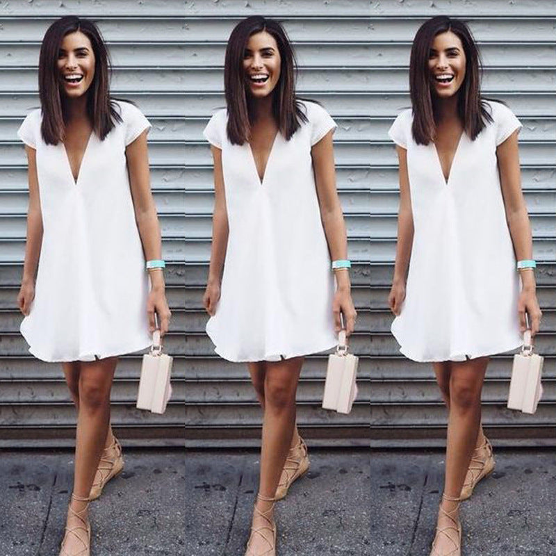 Women's Solid Color V-neck Plus Size Dress