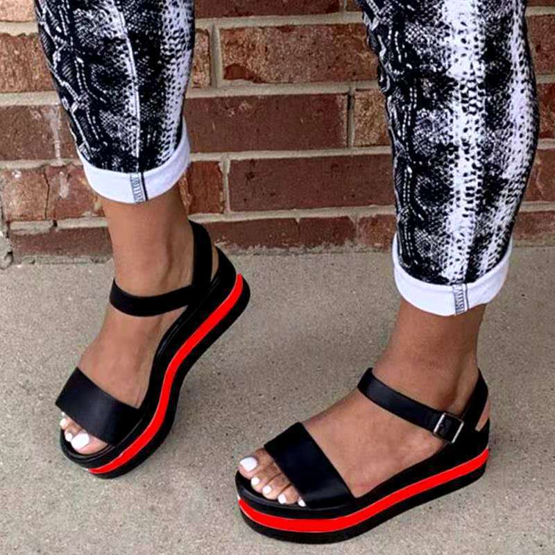 Women's Shoes Wedge Heel Color Block Women's Sandals Buckle Plus Size Shoes