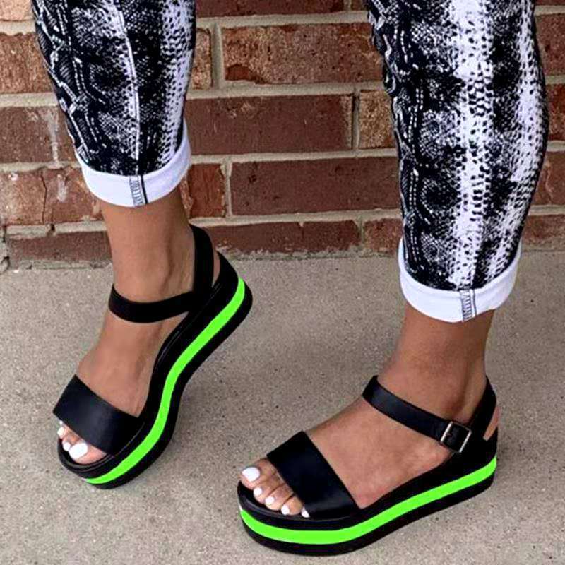 Women's Shoes Wedge Heel Color Block Women's Sandals Buckle Plus Size Shoes