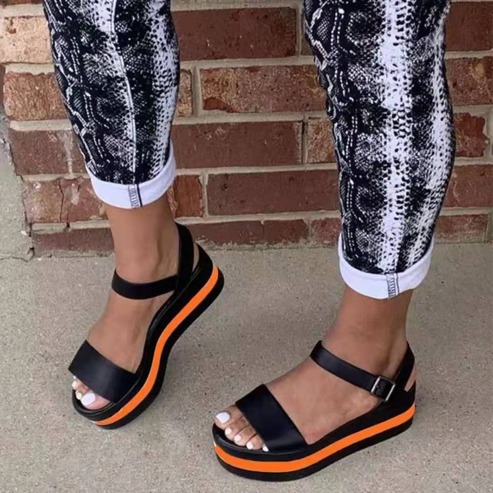 Women's Shoes Wedge Heel Color Block Women's Sandals Buckle Plus Size Shoes