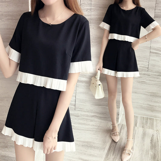 New Women's Summer Plus Size Loose Wide-leg Shorts Two-piece Suit