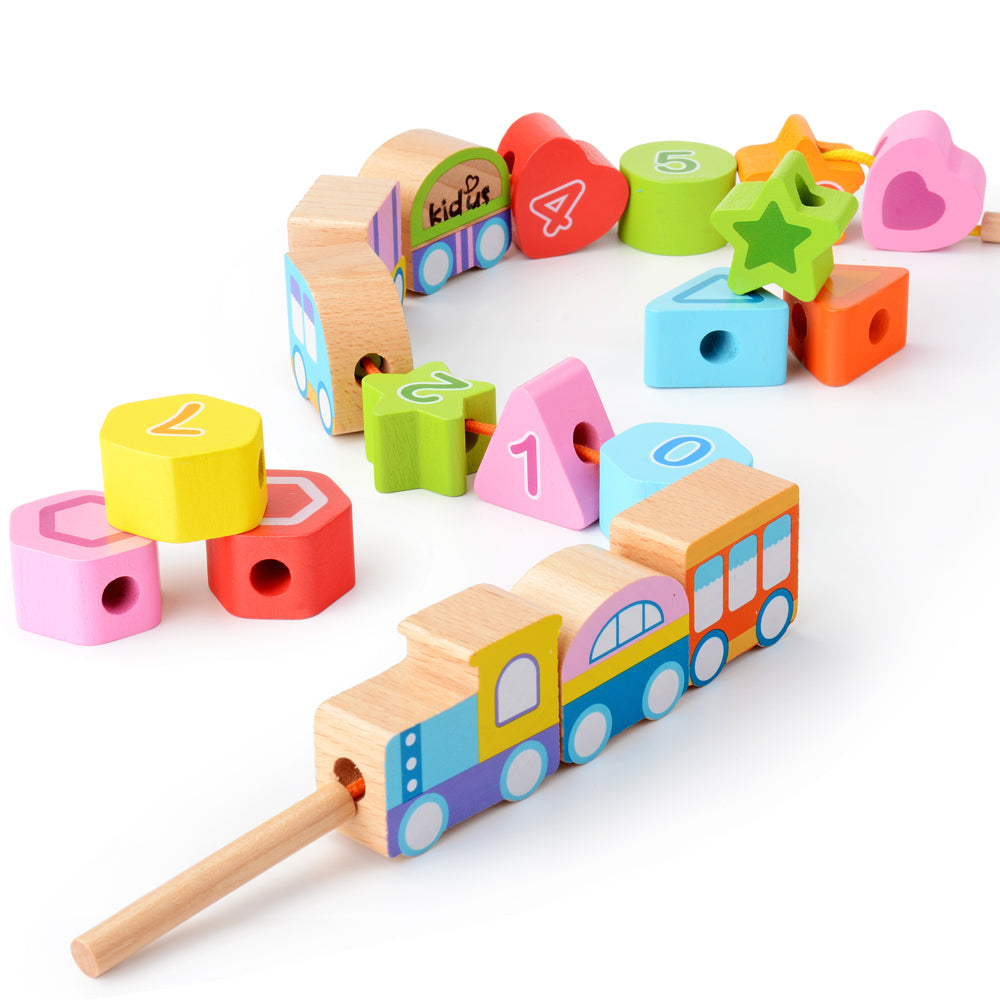 Boys building block children's toys with beech