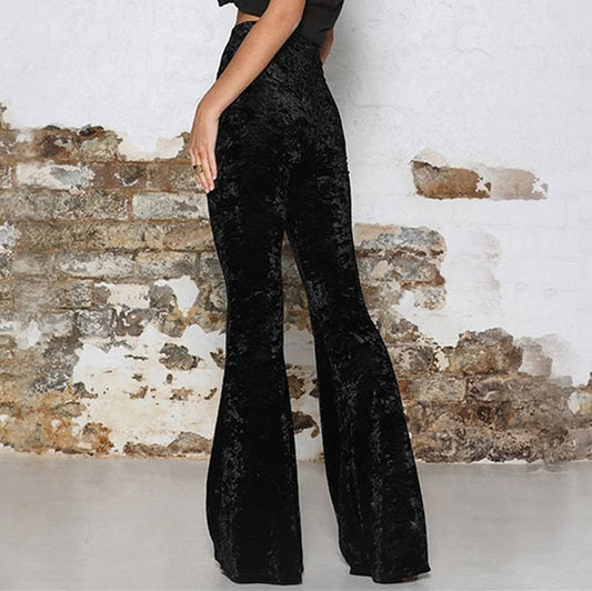 High Waist Gold Velvet Casual Bootcut Pants