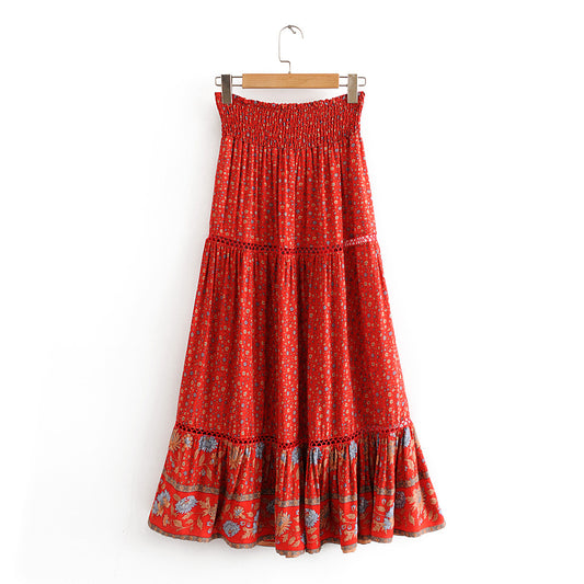 Printed cutout red sunflower skirt