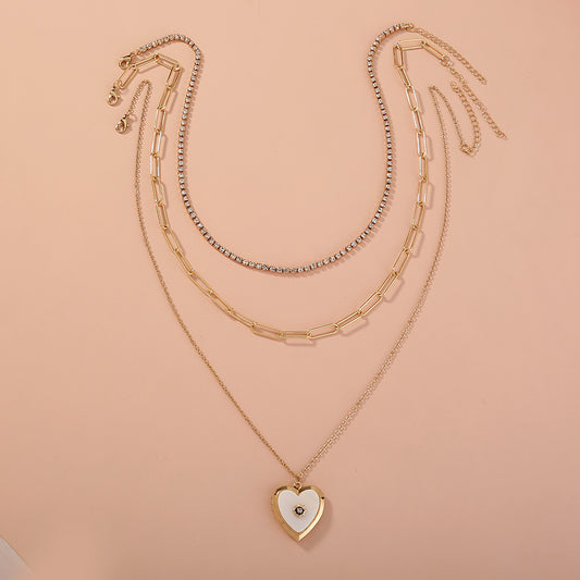 European and American cross-border new product gold lock stacking multi-layer necklace, letter tag fashion personality chocker clavicle chain female
