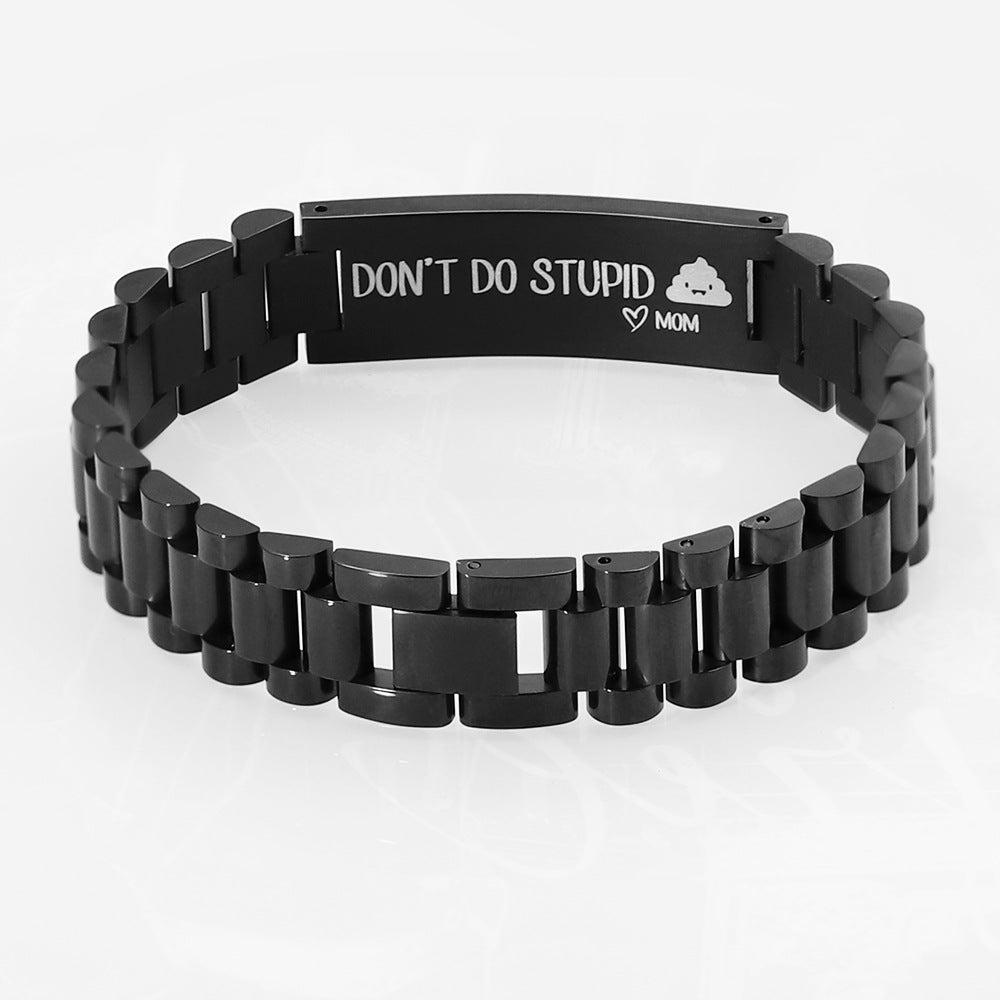 New Style Stainless Steel Black Strap Lettering Bracelet