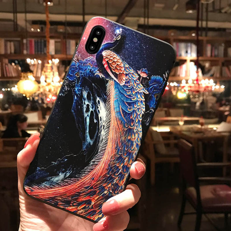 Compatible with Apple , Peacock relief phone case