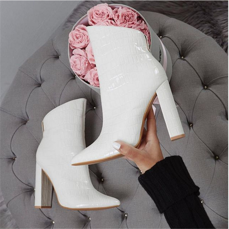 Women Shoes High Heels Leather White Ankle Boots - FLIPSTYLEZLLC