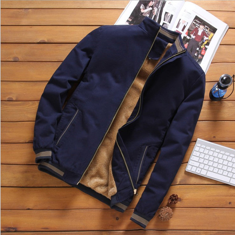 Men's casual plus size plus velvet padded stand collar jacket
