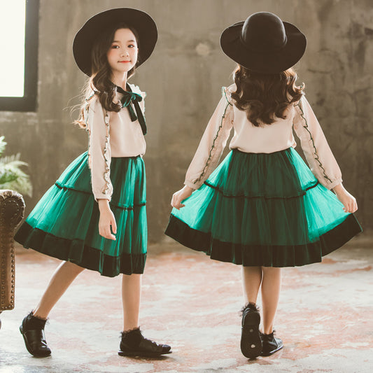 New green and white pretend play dress for girl