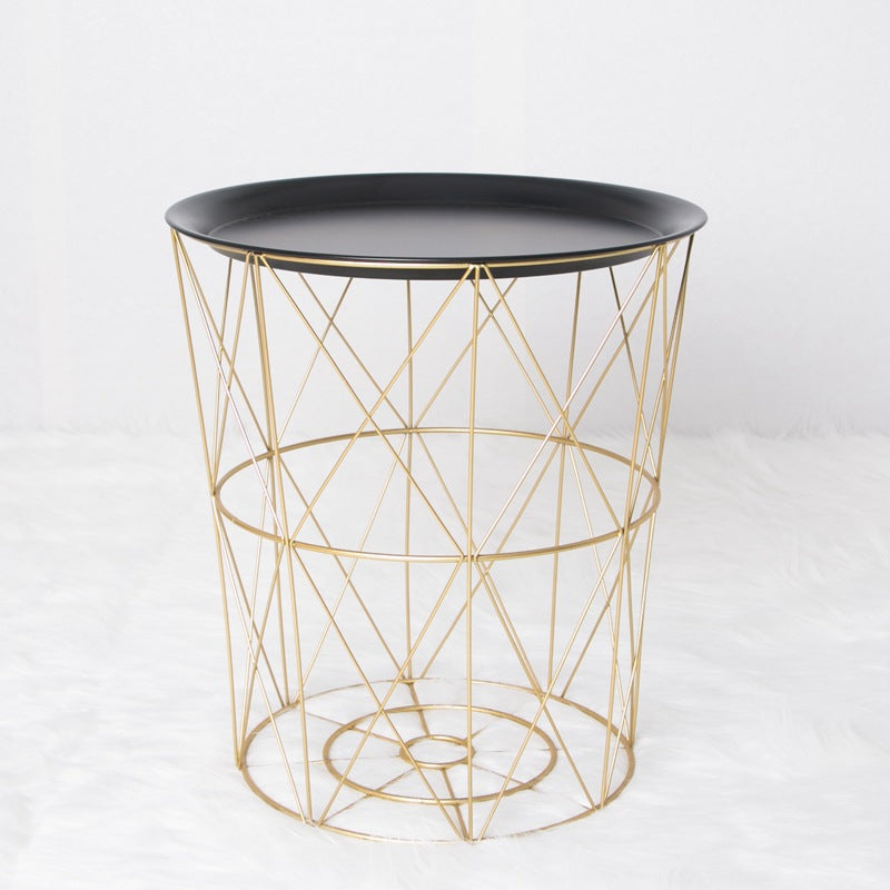 geometric metal bedside table simple storage basket