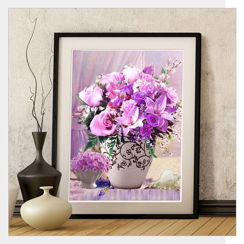 DIY Floral Diamond Mosaic Painting Rose & Lily Picture Full Round Wall Decor Diamond Embroidery Wedding Gift Decor