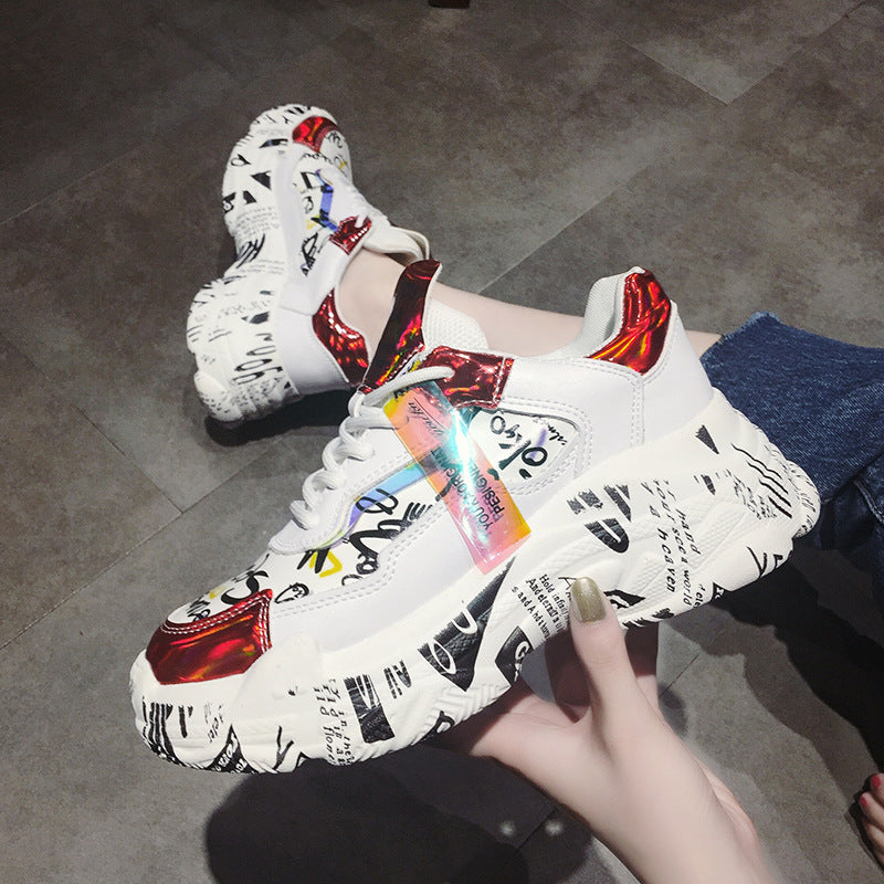 Creative fonts on White Causal tennis shoes for Women